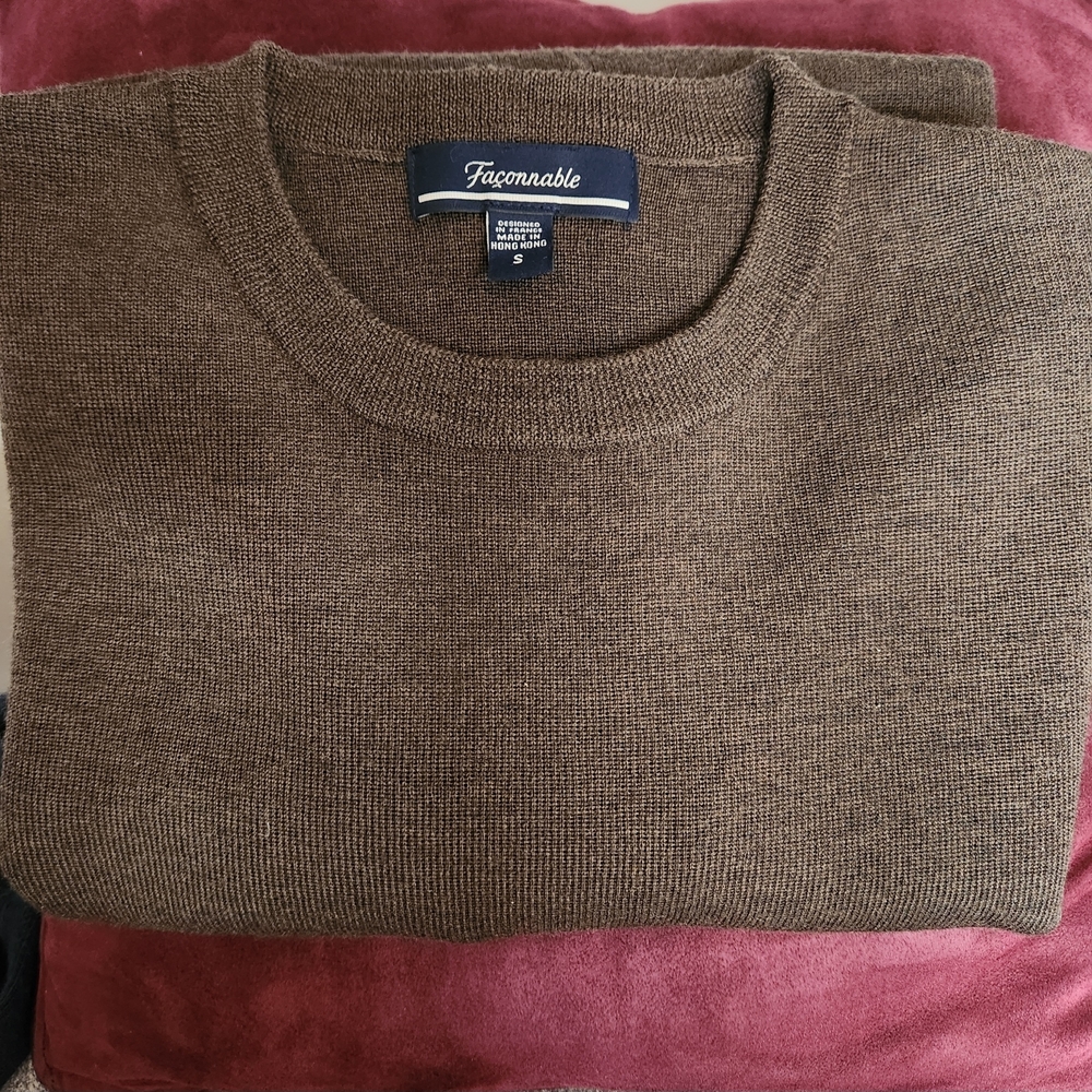 Faconnable Men's Merino Wool Crewneck Sweater in Brown